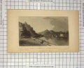 Original Old Antique Print Convent Nonnenworth Ruins Rolandseck Mountains Hall