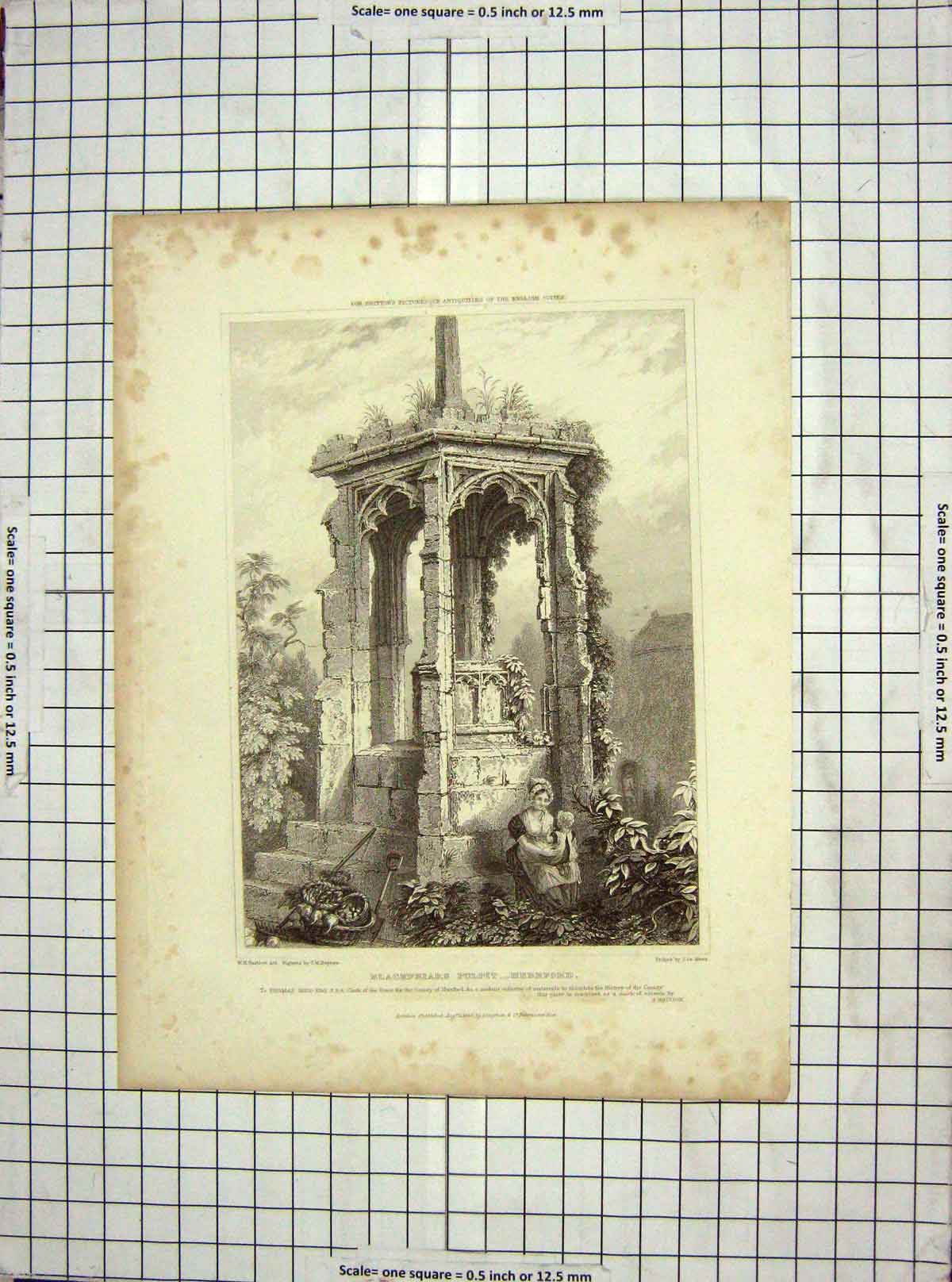 Old Antique Print *3912 1830 Blackfriars Pulpit Hereford Bartlett Le Keux