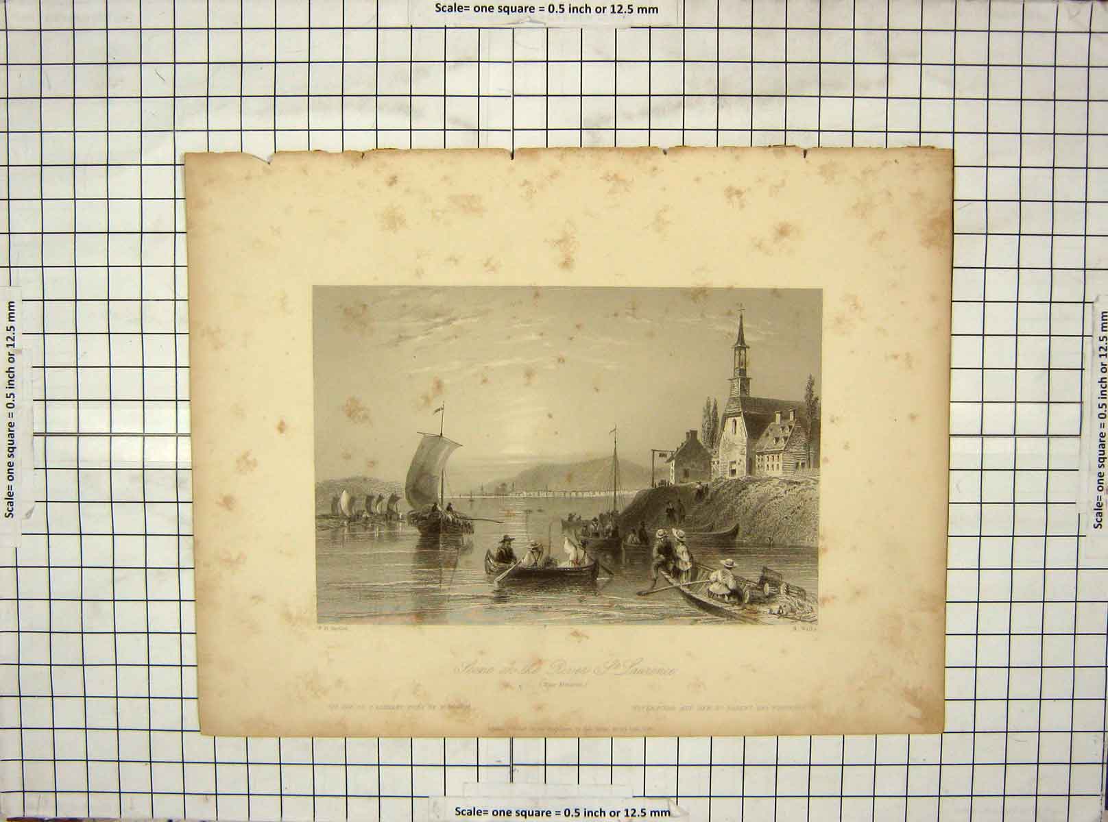 Old Antique Print 1840 Scene River St. Laurence Montreal Wallis Bartlett 19th