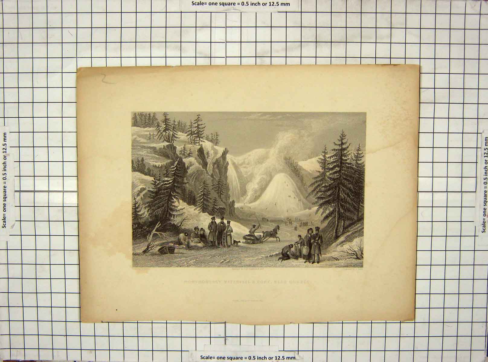 Original Old Antique Print Montmorency Waterfall Cone Quebec Lacey Cockburn