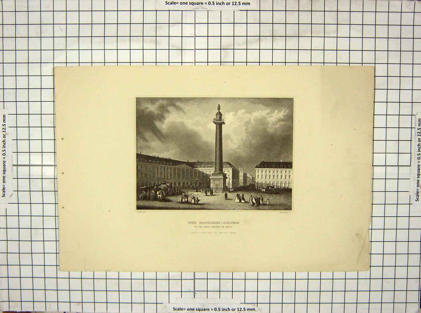 Original Old Antique Print View Napoleon Column Place Vendome Paris France