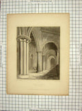 Original Old Antique Print 1844 Hartelpool Church Architecutre Keux Billings