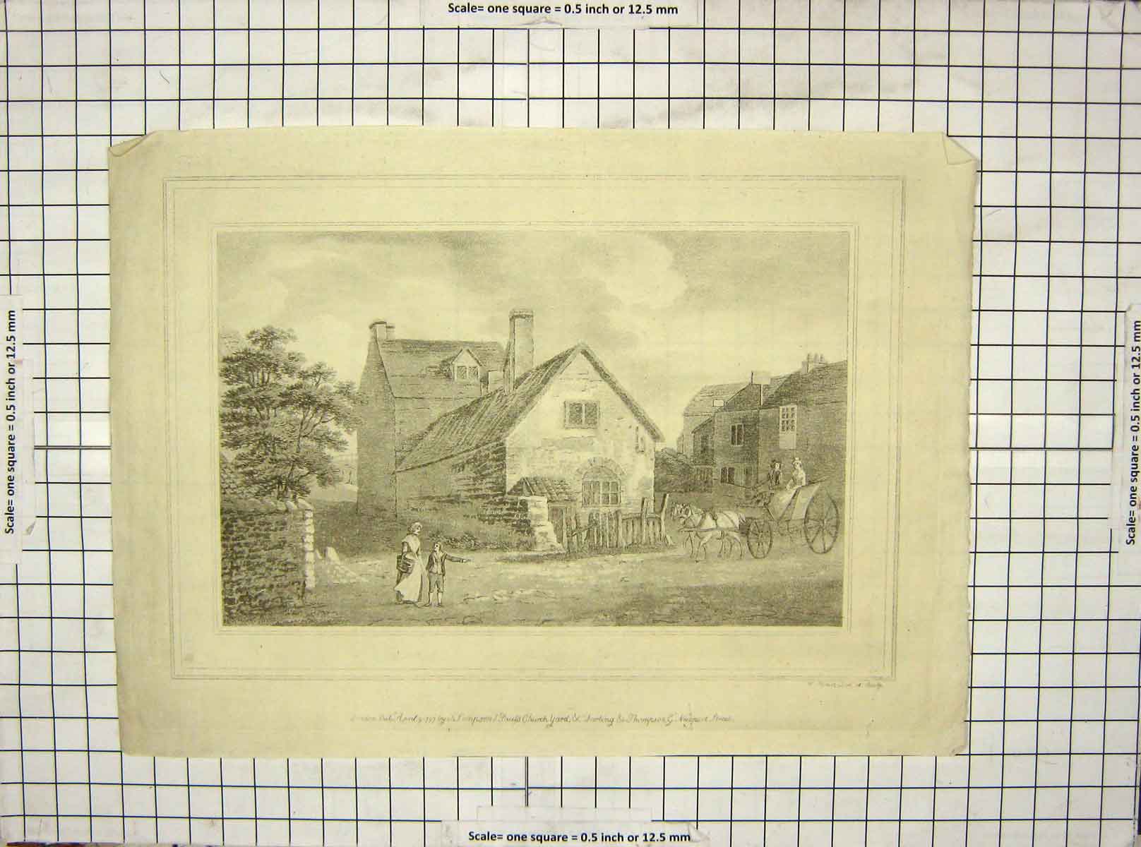 Original Old Antique Print 1797 Simpson Church Yard Horses Cart Engraving 18th
