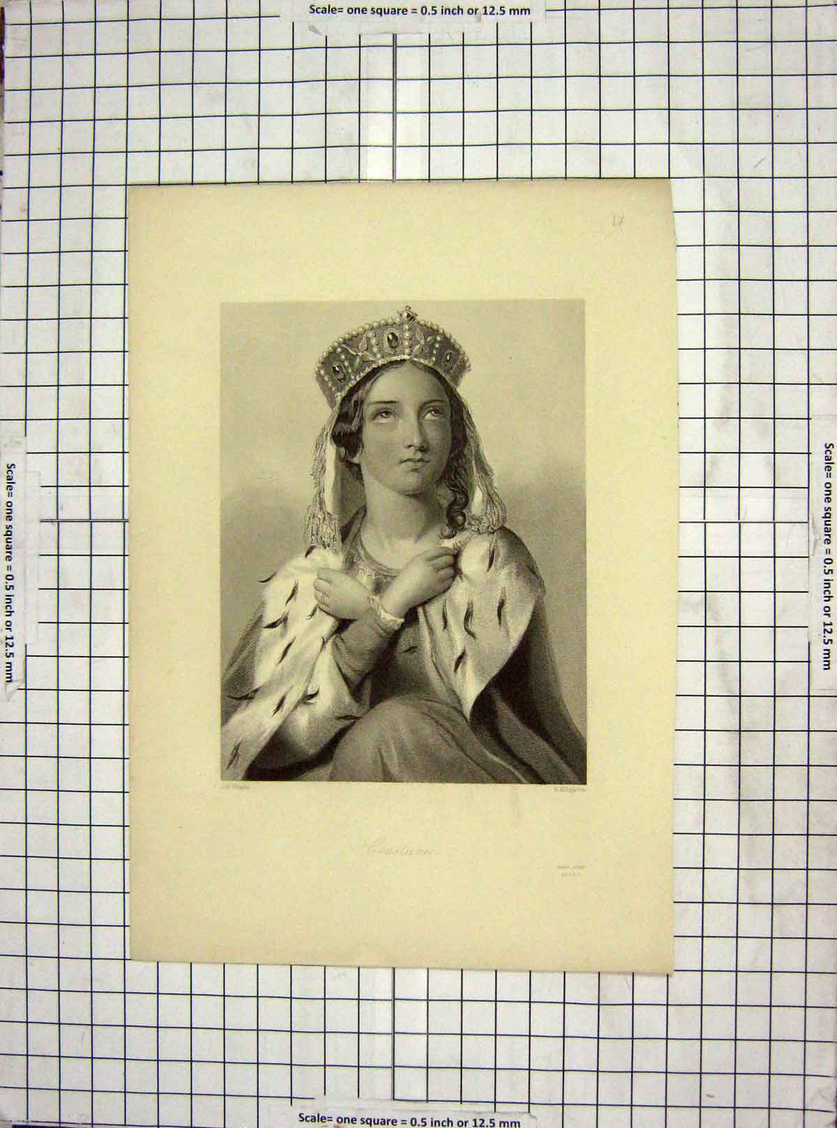 Original Old Antique Print Portrait Queen Constance Wright Egleton