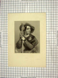 Original Old Antique Print Portrait Helena Eyles Wright Engraving