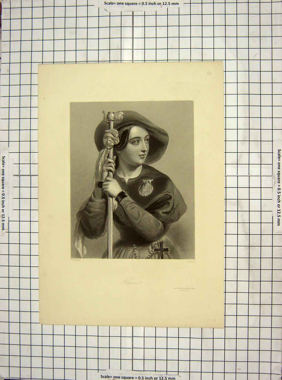 Original Old Antique Print Portrait Helena Eyles Wright Engraving