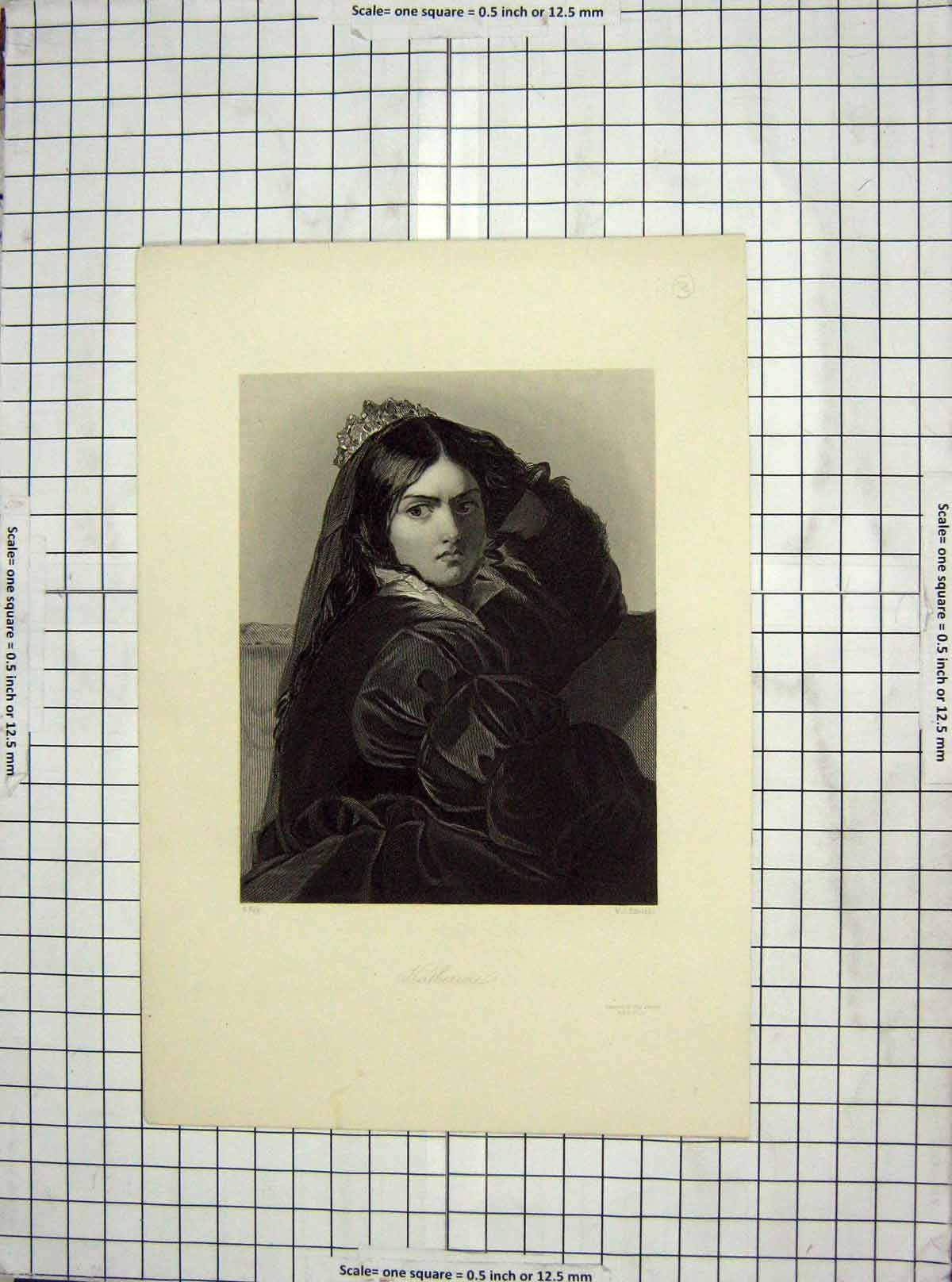 Original Old Antique Print Portrait Katherine Edward Egg Engraving