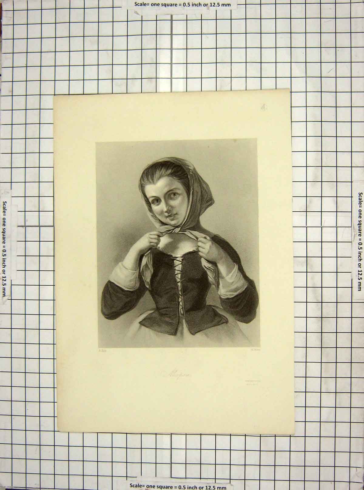Original Old Antique Print Portrait Mopsa Eyles Egg Engraving