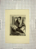 Original Old Antique Print Portrait Queen Katherine Mote Wright Engraving