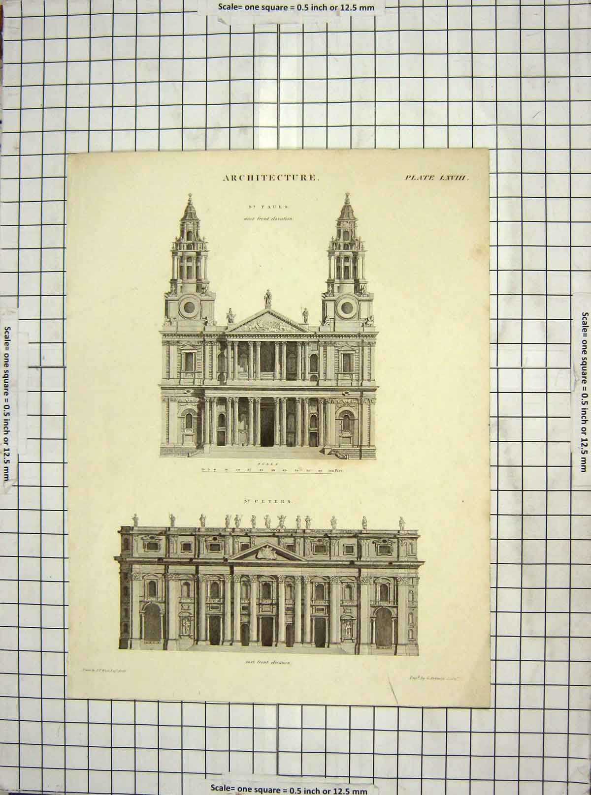 Old Antique Print Architecture St. Paul'S Cathedral Peter'S Ware Aikman