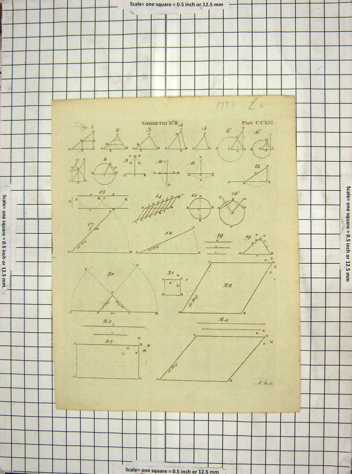 Original Old Antique Print 1790 Geometry Shapes Diagrams Mathematics 18th
