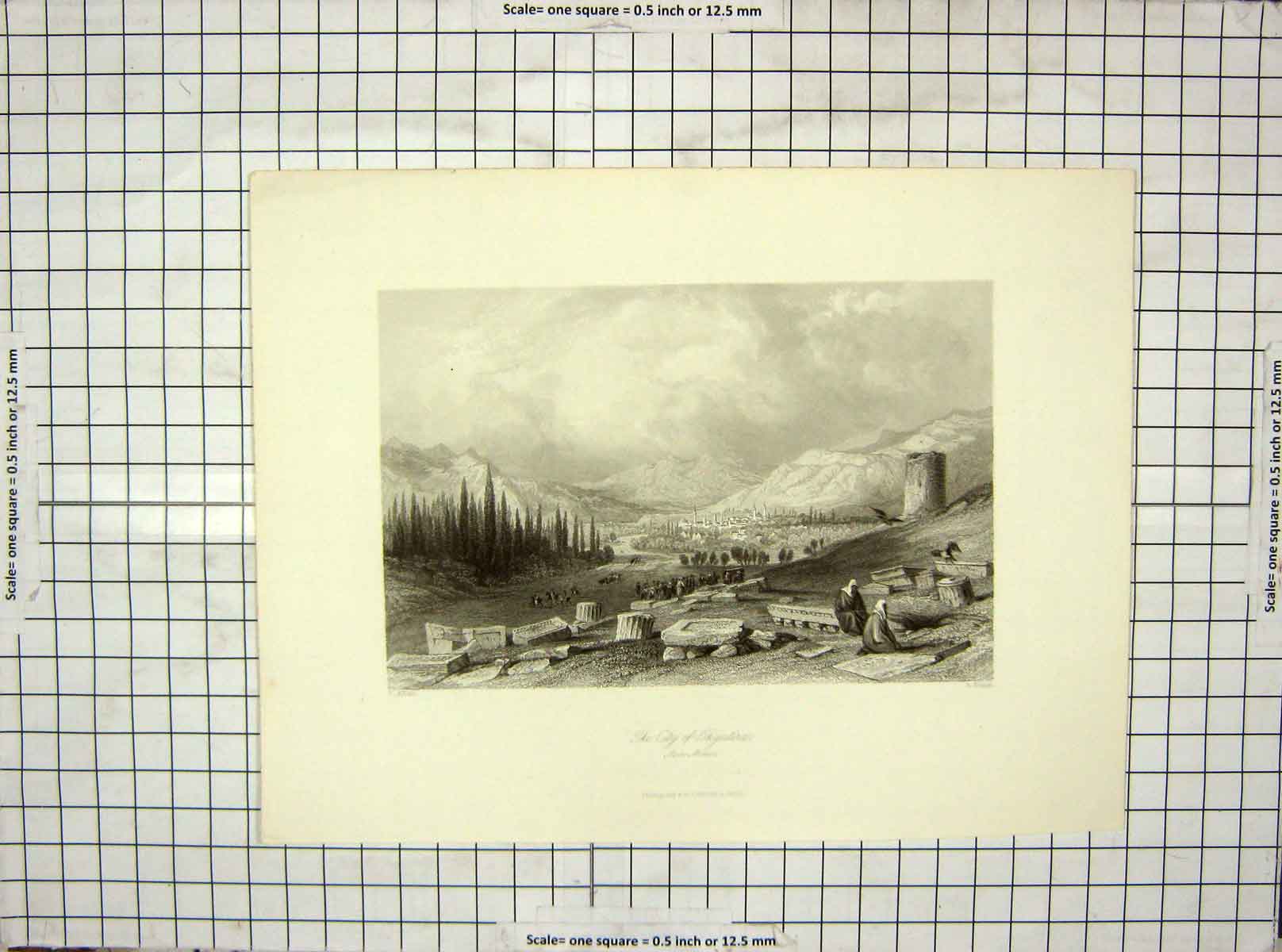Original Old Antique Print View City Thyatira Mountains Asia Minor Fisher Allom