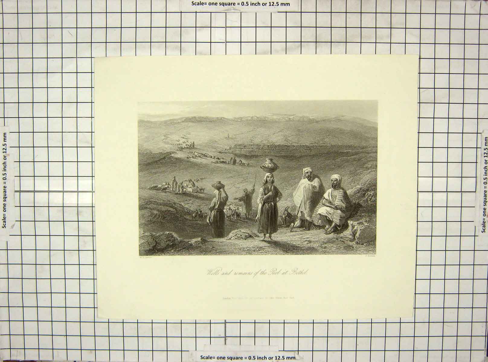 Original Old Antique Print Wells Remains Pool Bethel Cousen Bartlett Engraving