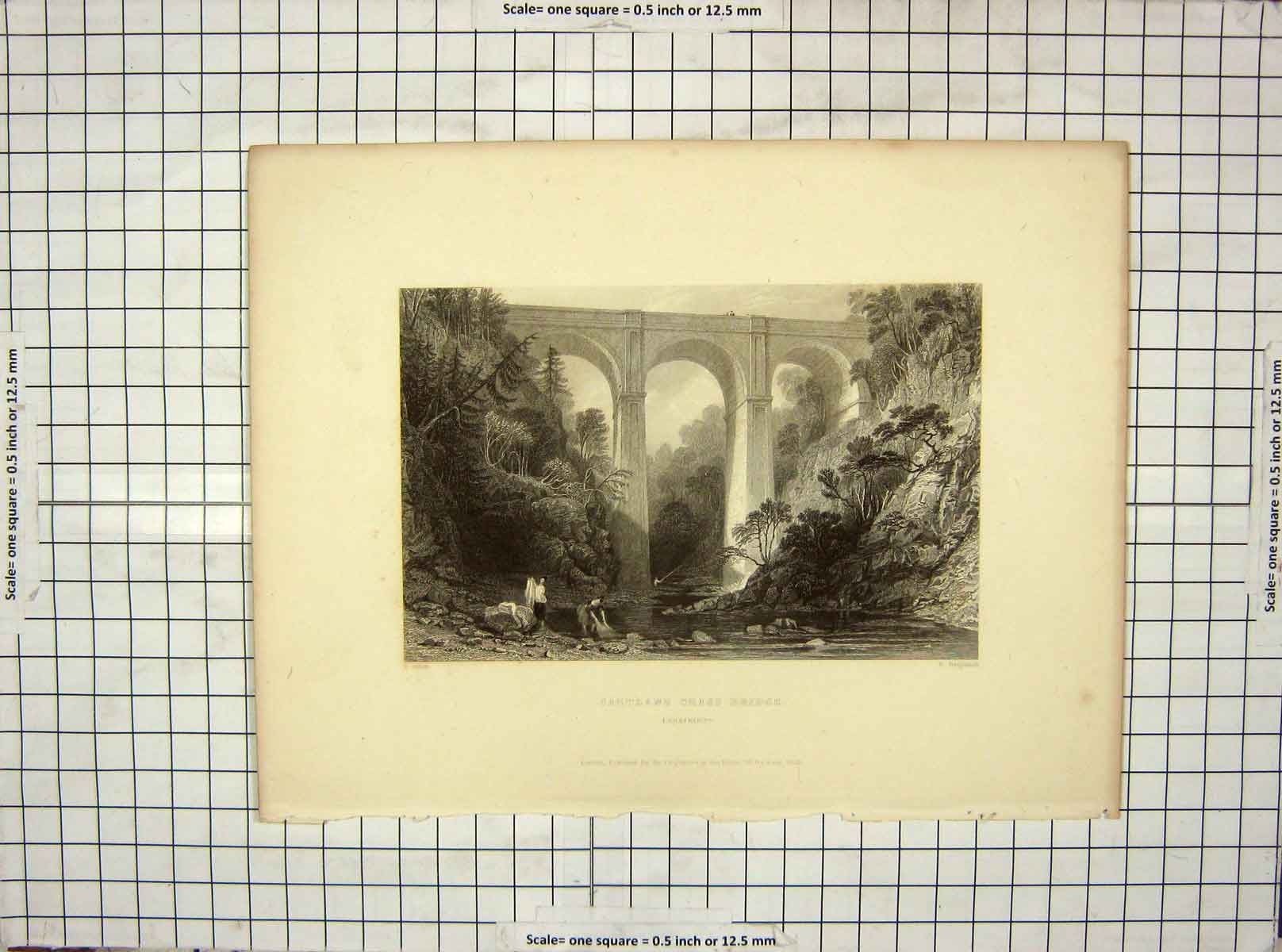 Old Antique Print View Cartlane Crags Bridge Lanarkshire Benjamin Allom 19th
