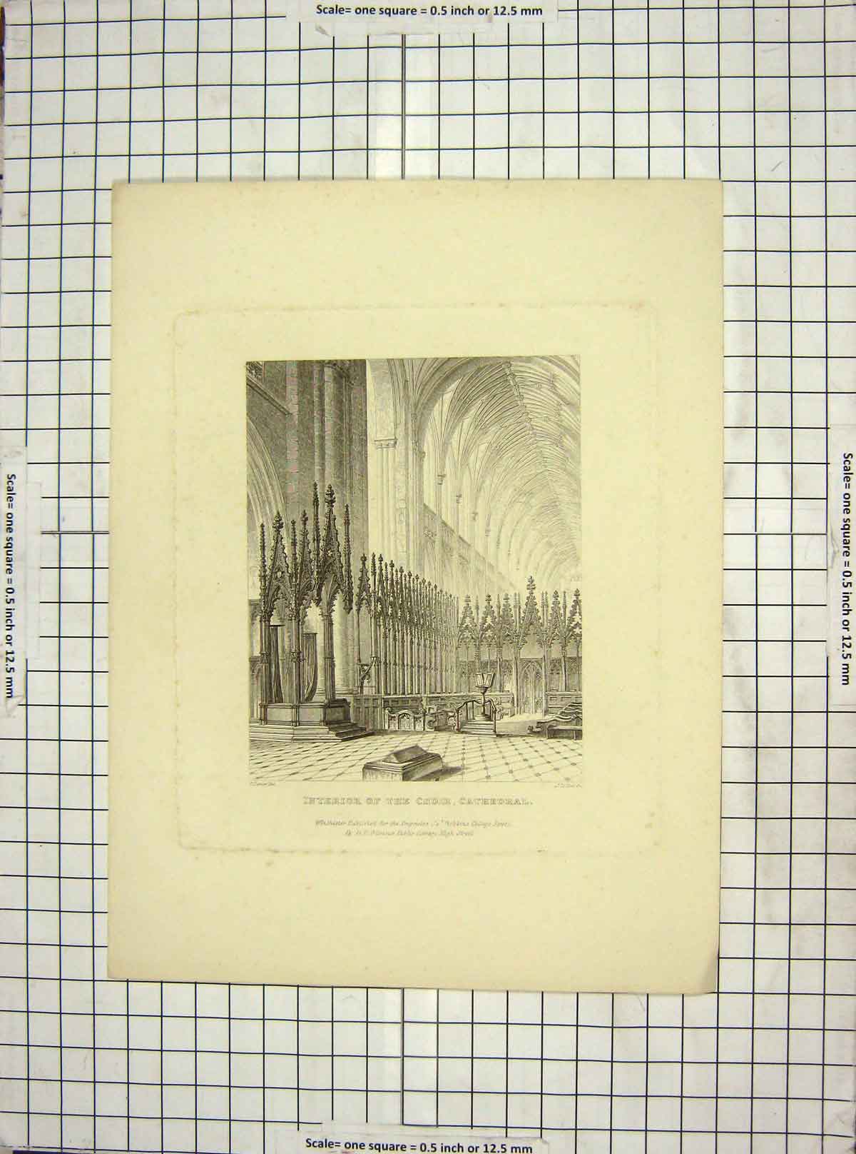 Original Old Antique Print Interior Choir Cathedral Architecture Carter Keux