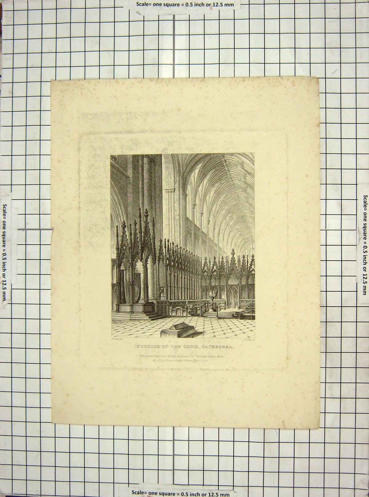 Antique Old Print Ref.36 Interior Choir Cathedral Architecture Carter Keux