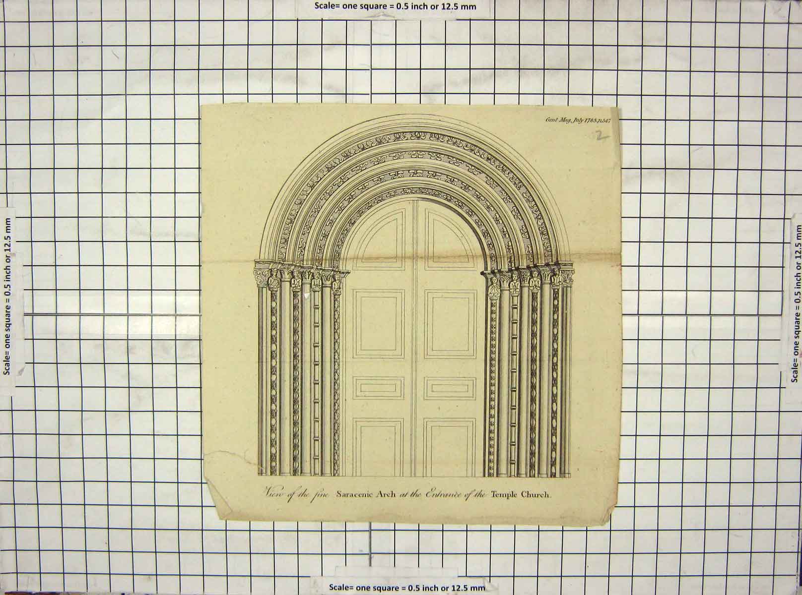 Original Old Antique Print View Saracenic Entrance Temple Church Architecture