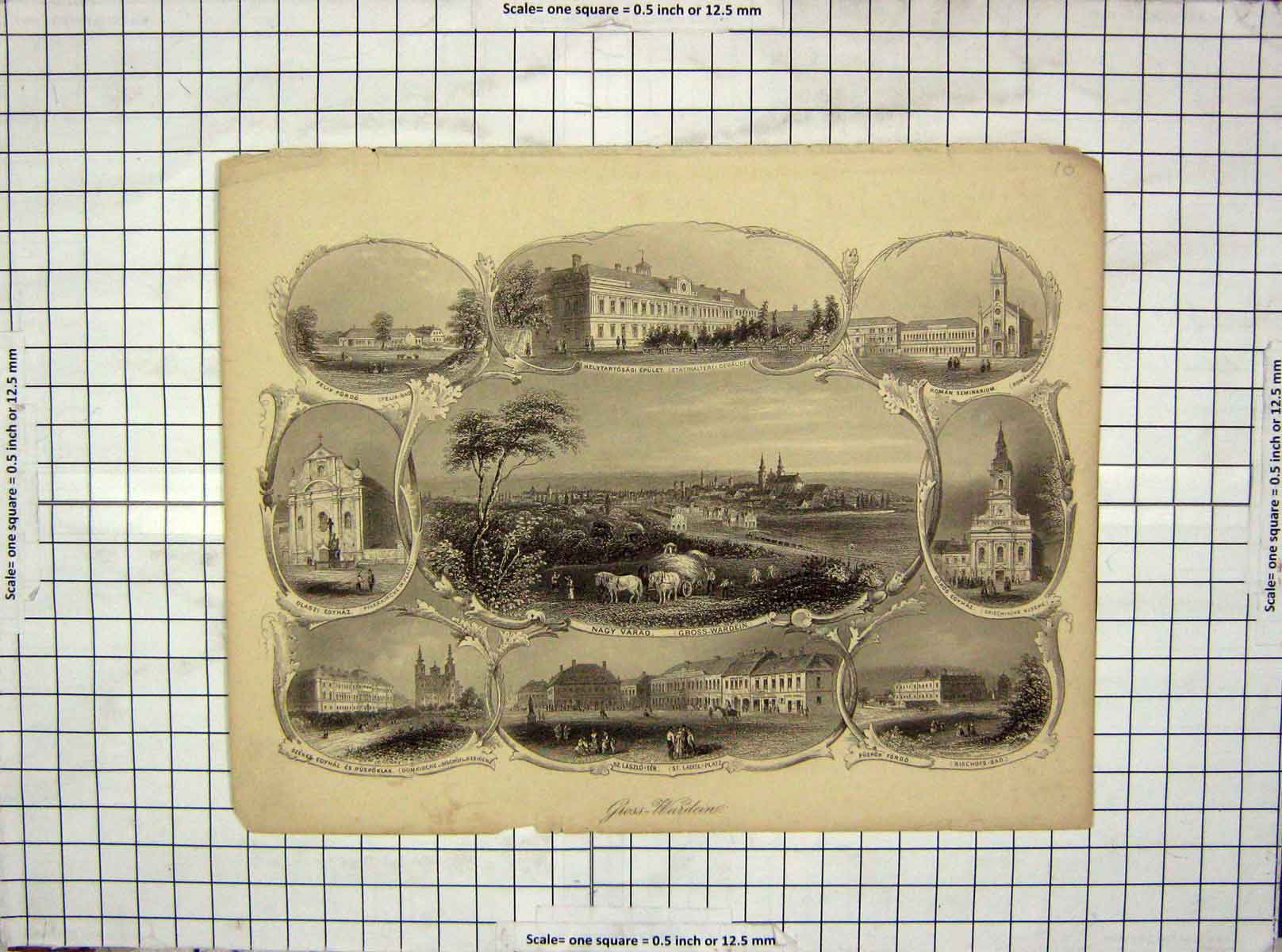 Original Old Antique Print Cross Wardein Architecture Church Roman Egyhaz 20th