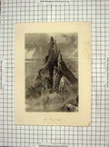 Old Antique Print Bent Cliff Ireland Sea Rocks Hinshelwood Fenn Engraving 20th