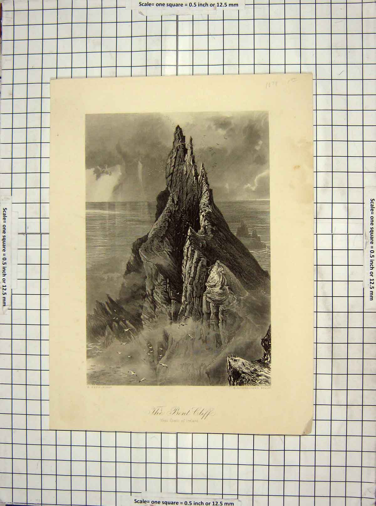 Old Antique Print Bent Cliff Ireland Sea Rocks Hinshelwood Fenn Engraving 20th