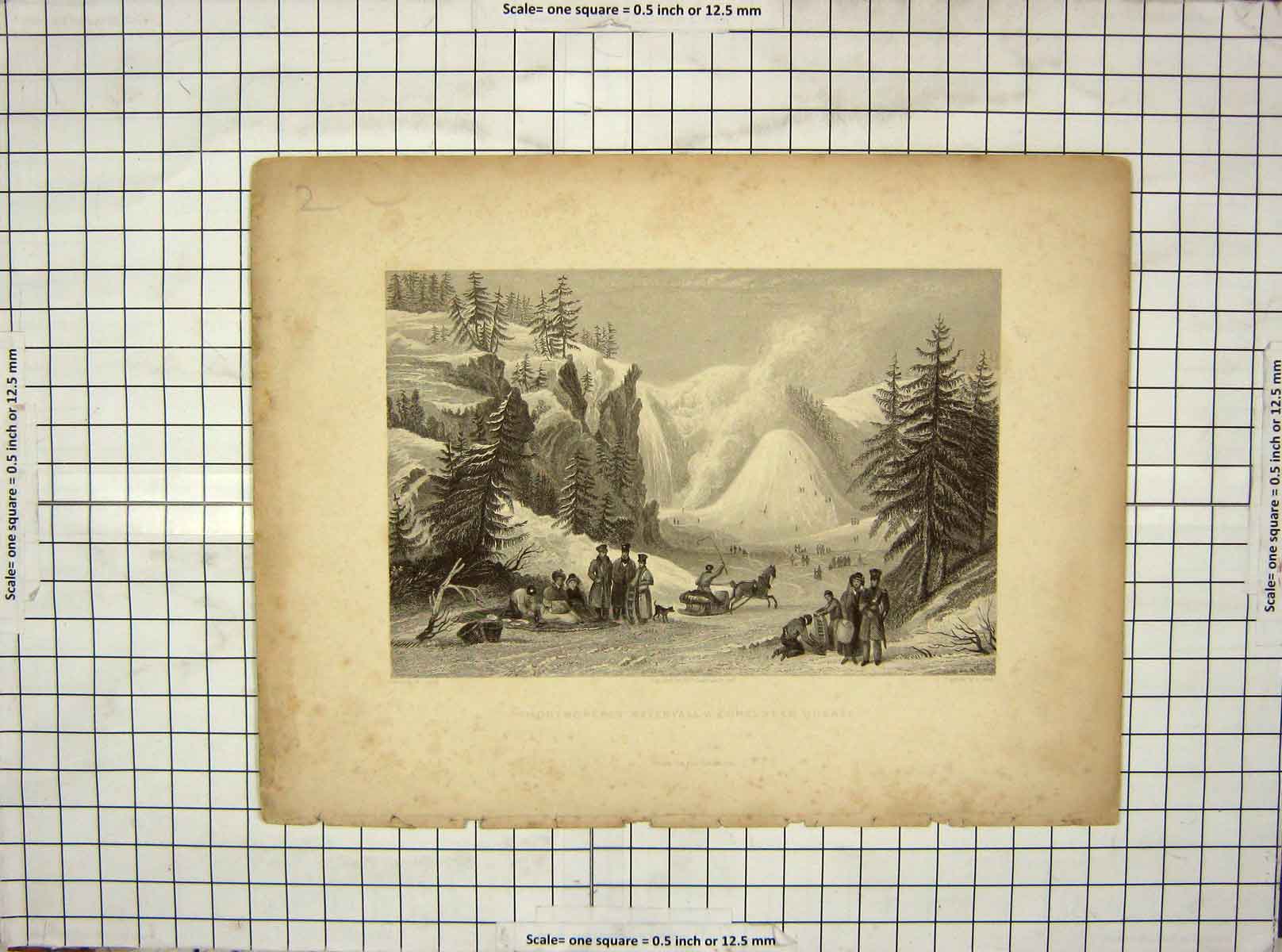 Original Old Antique Print Montmorency Waterfalls Cone Quebec Mountains Lacey