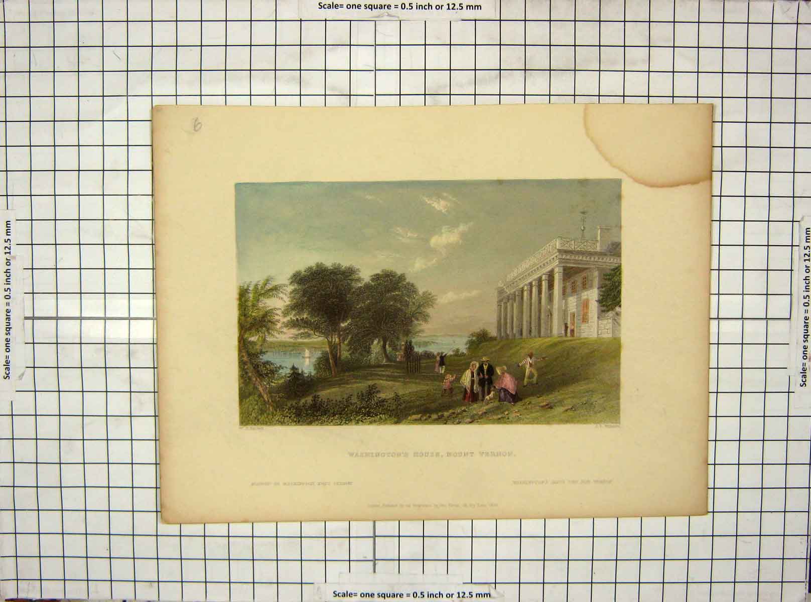 Original Old Antique Print Washington House Mount Vernon 1839 America Wilmore