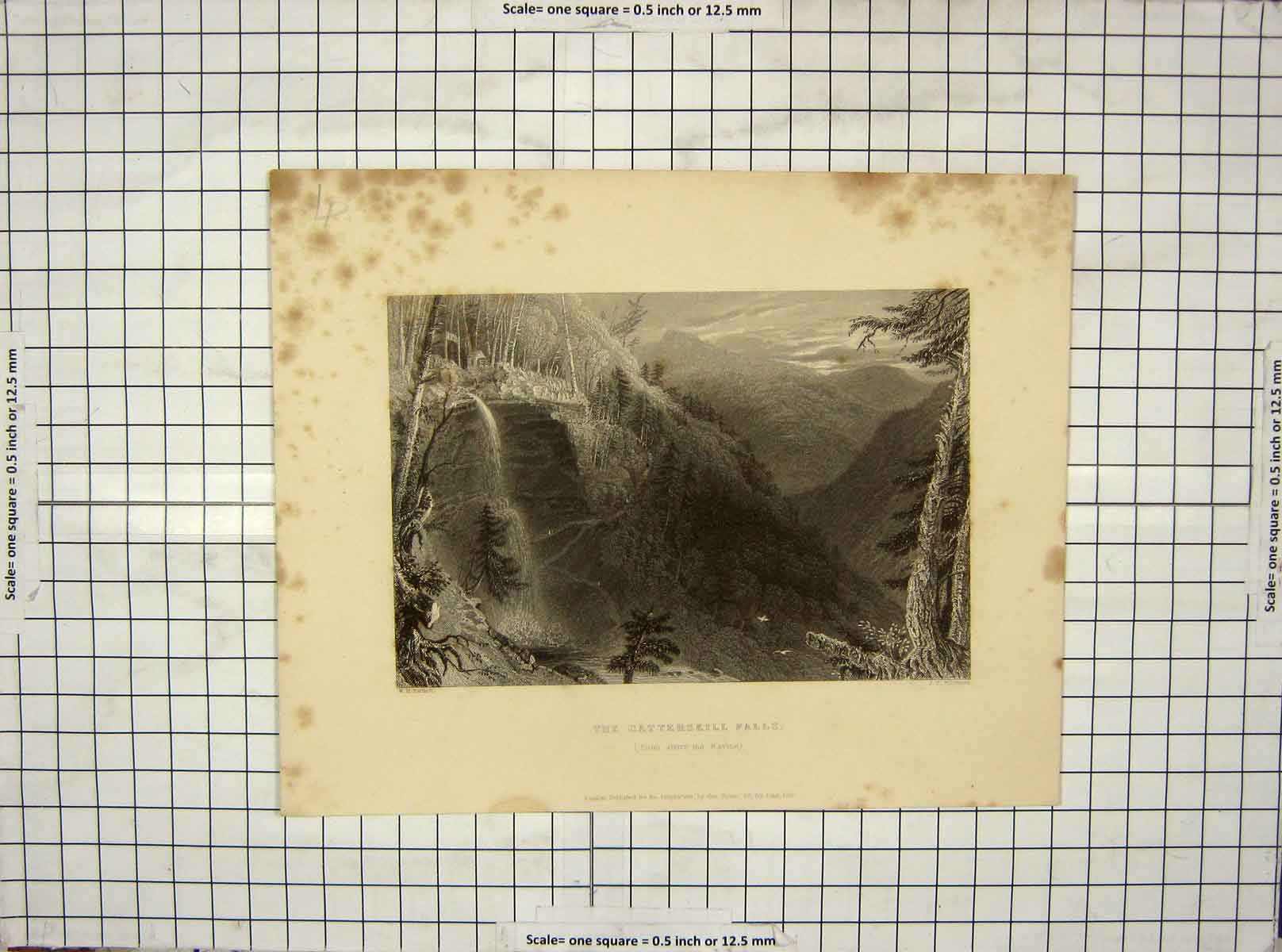 Old Antique Print 1836 Catterskill Falls Ravine Mountains Wilmore America 19th