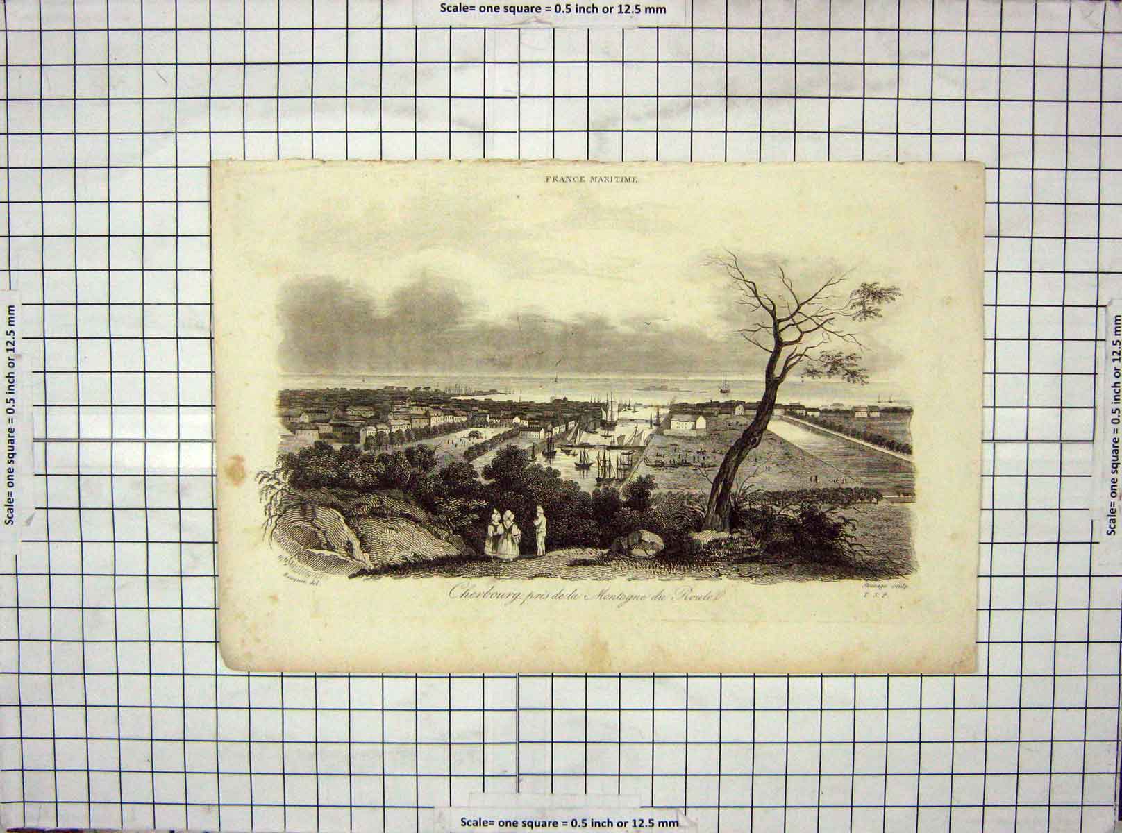Original Old Antique Print Cherbourg Montagne Roule France Sawage Bouquet