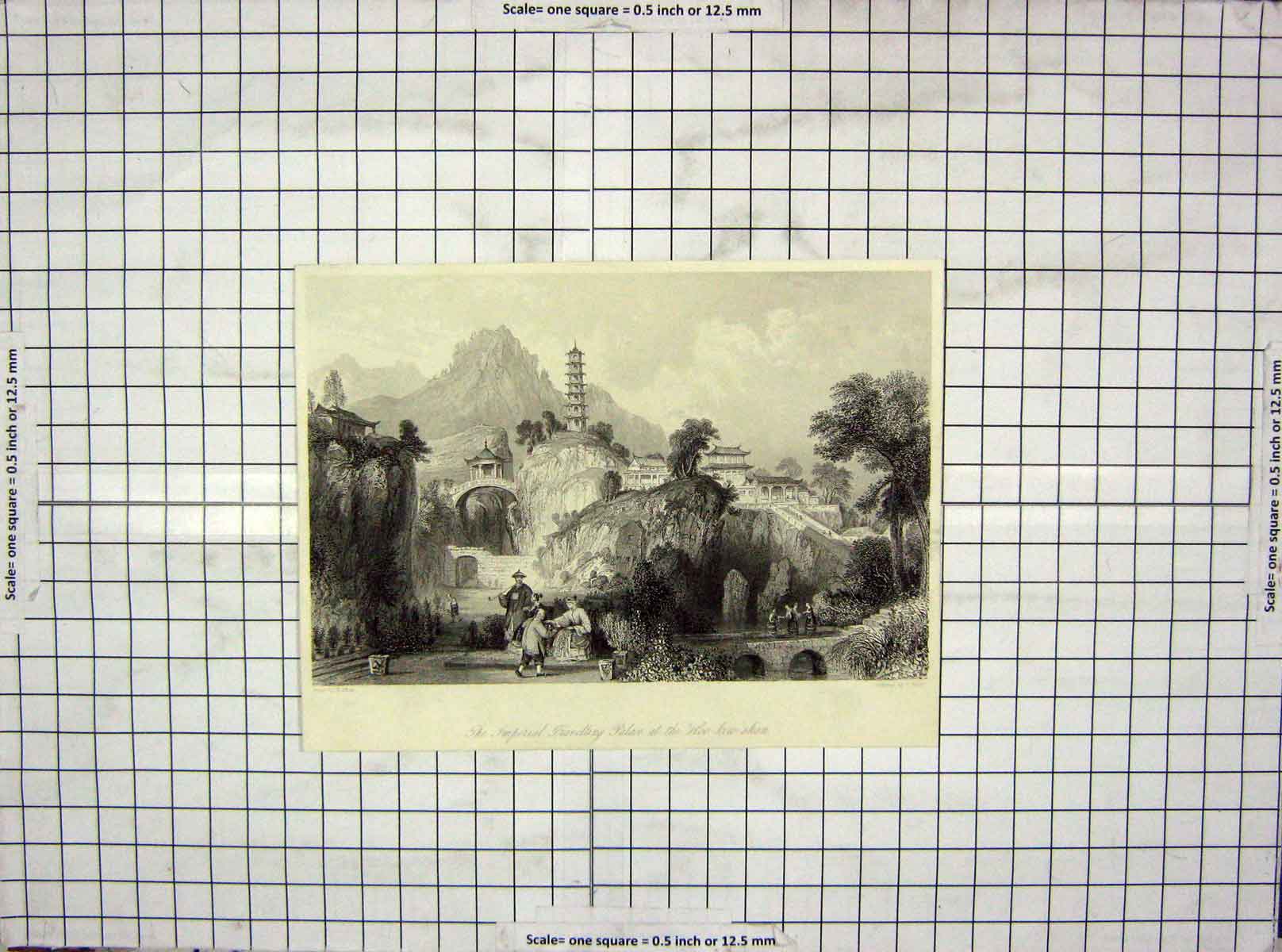 Original Old Antique Print Imperial Travelling Palace Hoo-Kew-Shan Sands Allom