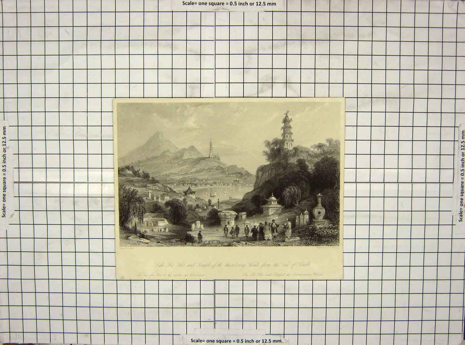 Old Antique Print Lake Lee-Hoo Temple Thundering Vale Tomb Allom Bentley