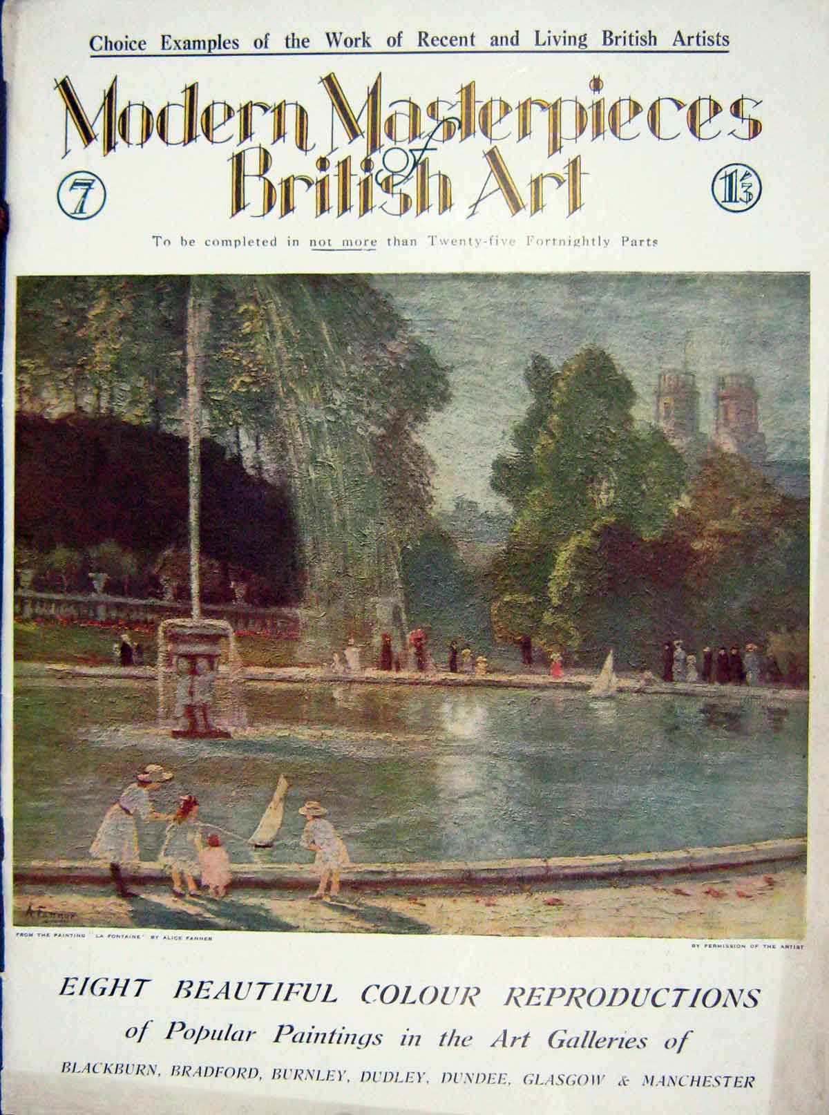 Original Old Antique Print C1910 Colour Fountain La Fontaine Alice Fanner 20th