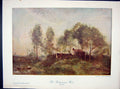Original Old Antique Print C1910 Colour Fishermans Hut Corot Landscape 20th