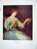 Original Old Antique Print C1910 Colour Robert Hope Lady Necklace Romance 20th