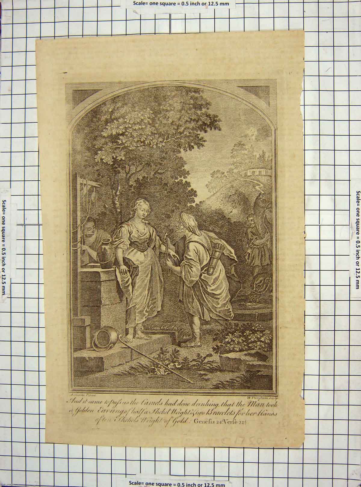 Original Old Antique Print C1795 Religion Camels Water Well Man Jewellery 18th