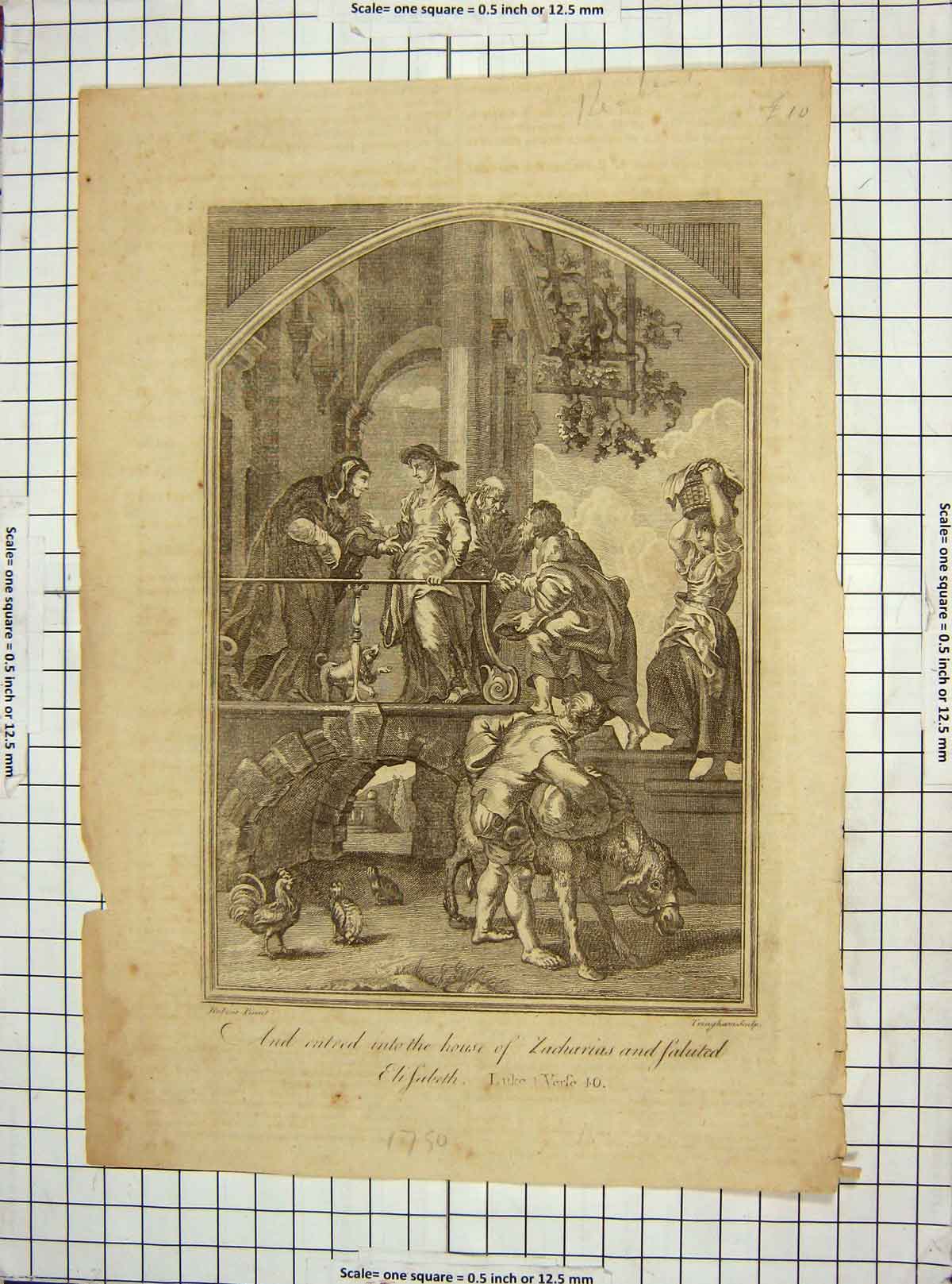 Original Old Antique Print C1795 Religion House Zacharias Elizabeth Engraving