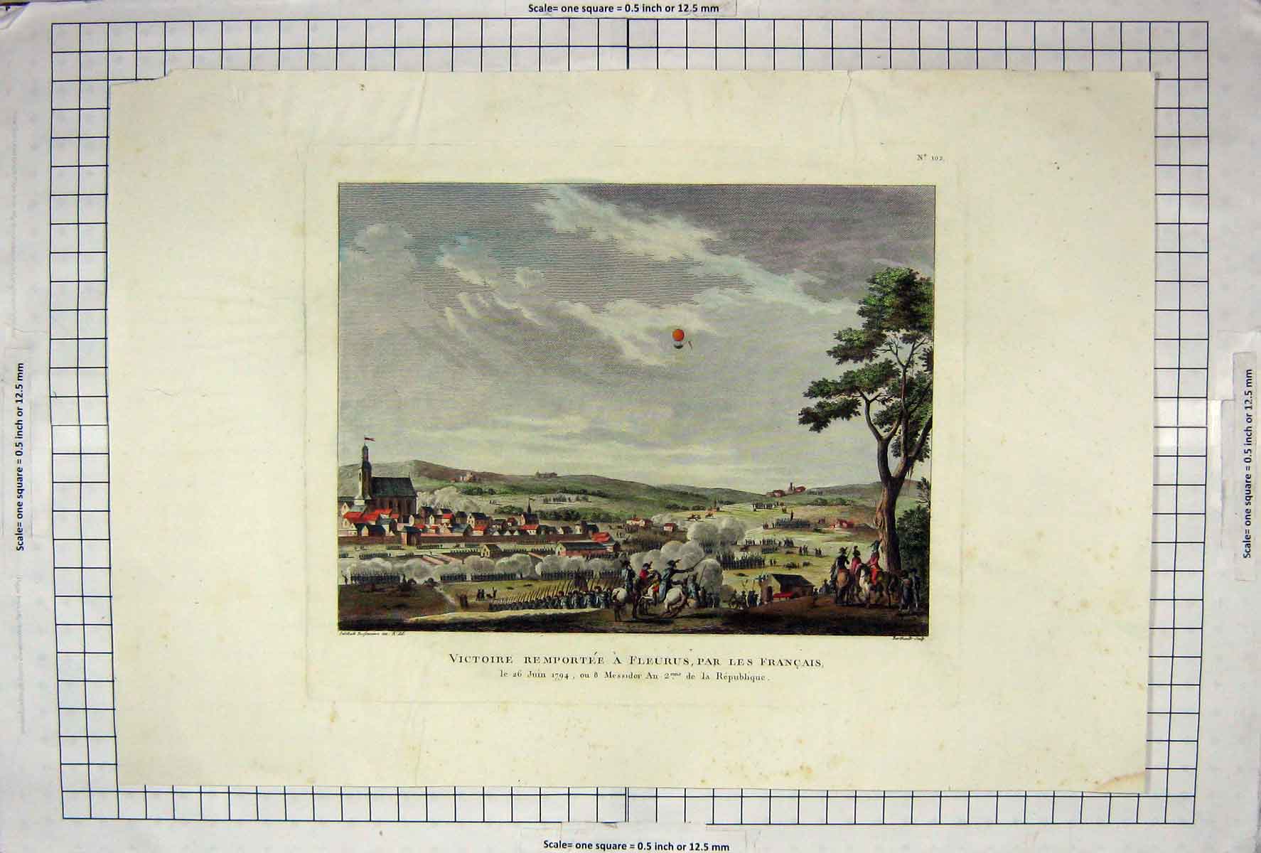 Original Old Antique Print C1795 Hand Coloured View France War Battle 18th