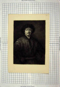 Original Old Antique Print 1900-1960 Portrait Man Hat Fine Art 20th