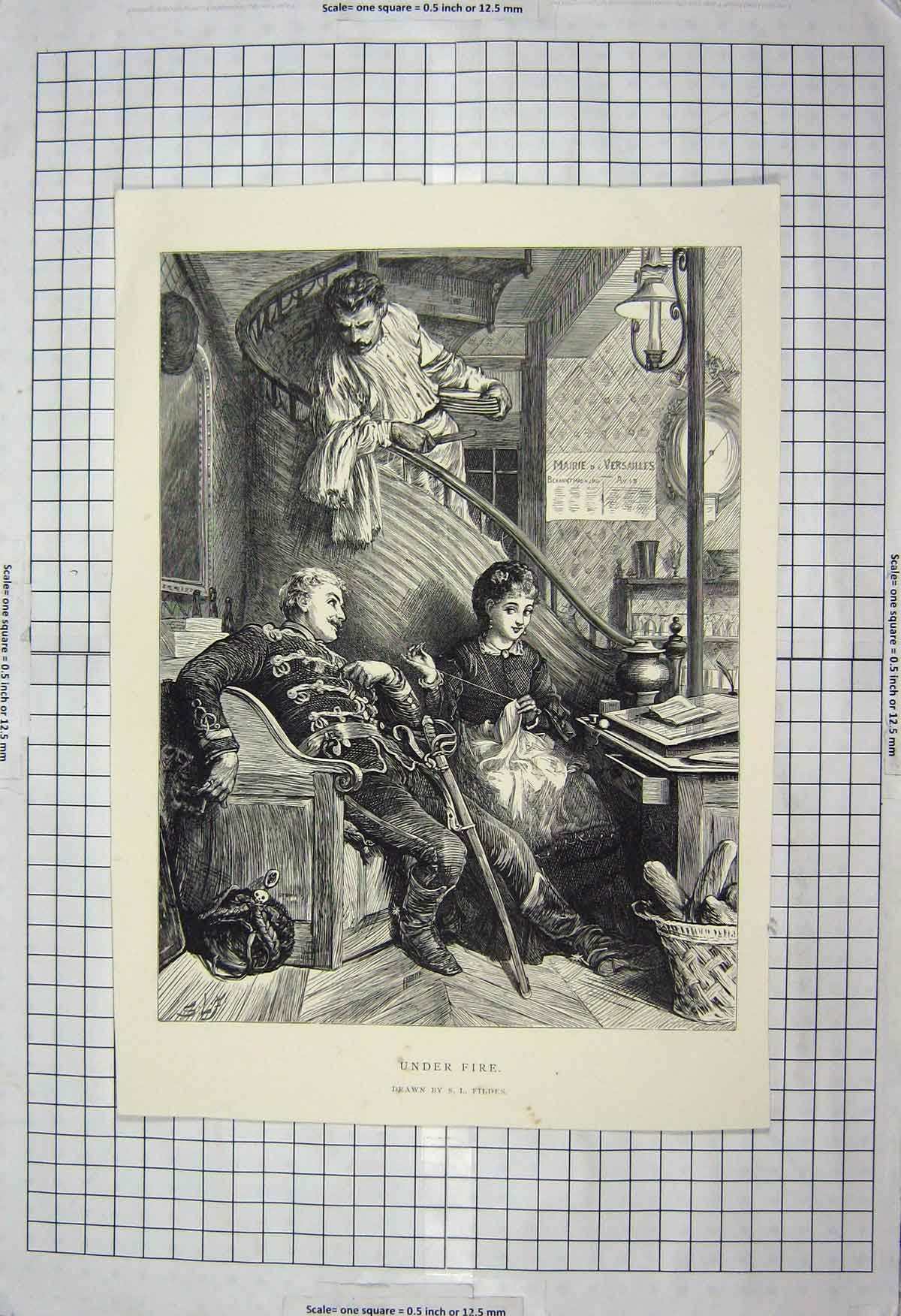 Original Old Antique Print 1900-1960 Fildes Man Woman Sier Romance Victorian