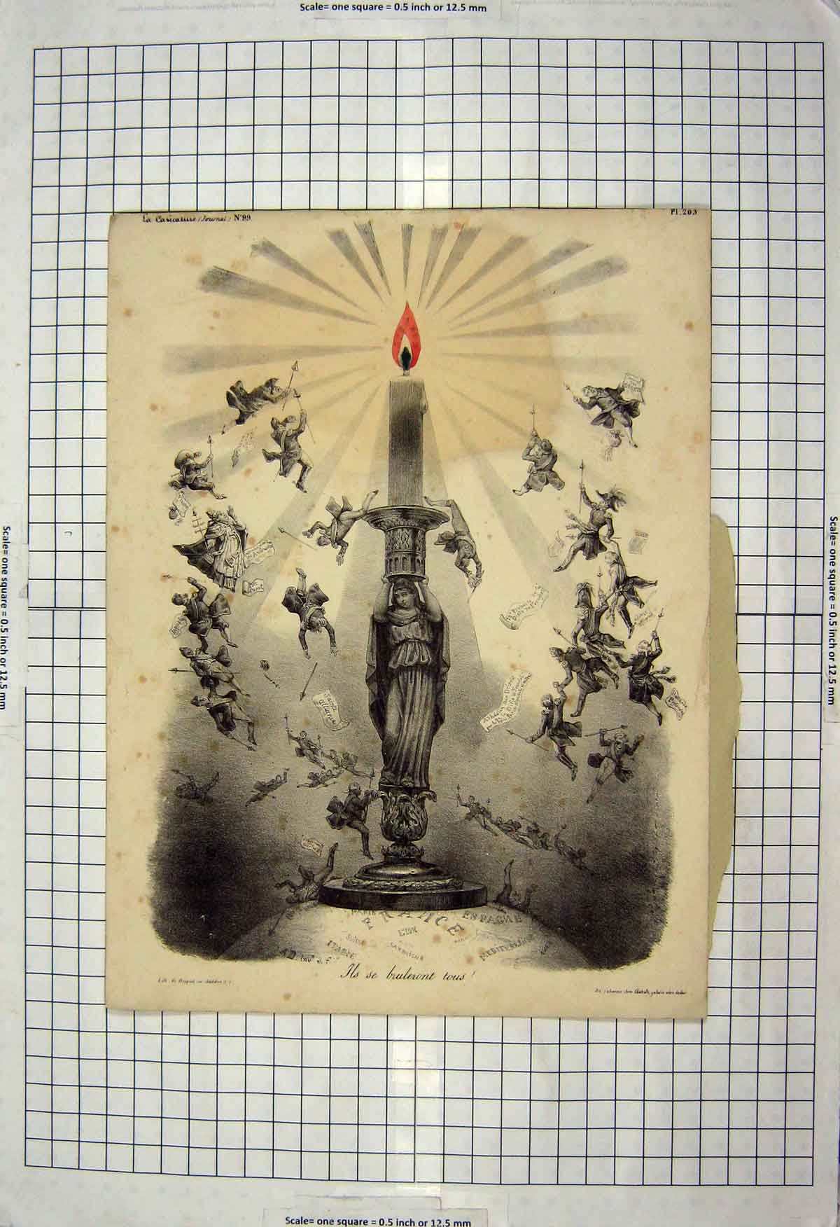 Original Old Antique Print 1900-1960 Candle Statue Sculpture 20th