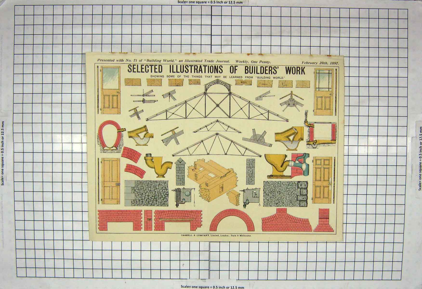 Old Antique Print 1900-1960 Selected Illustrations Builders Work Cassell 20th