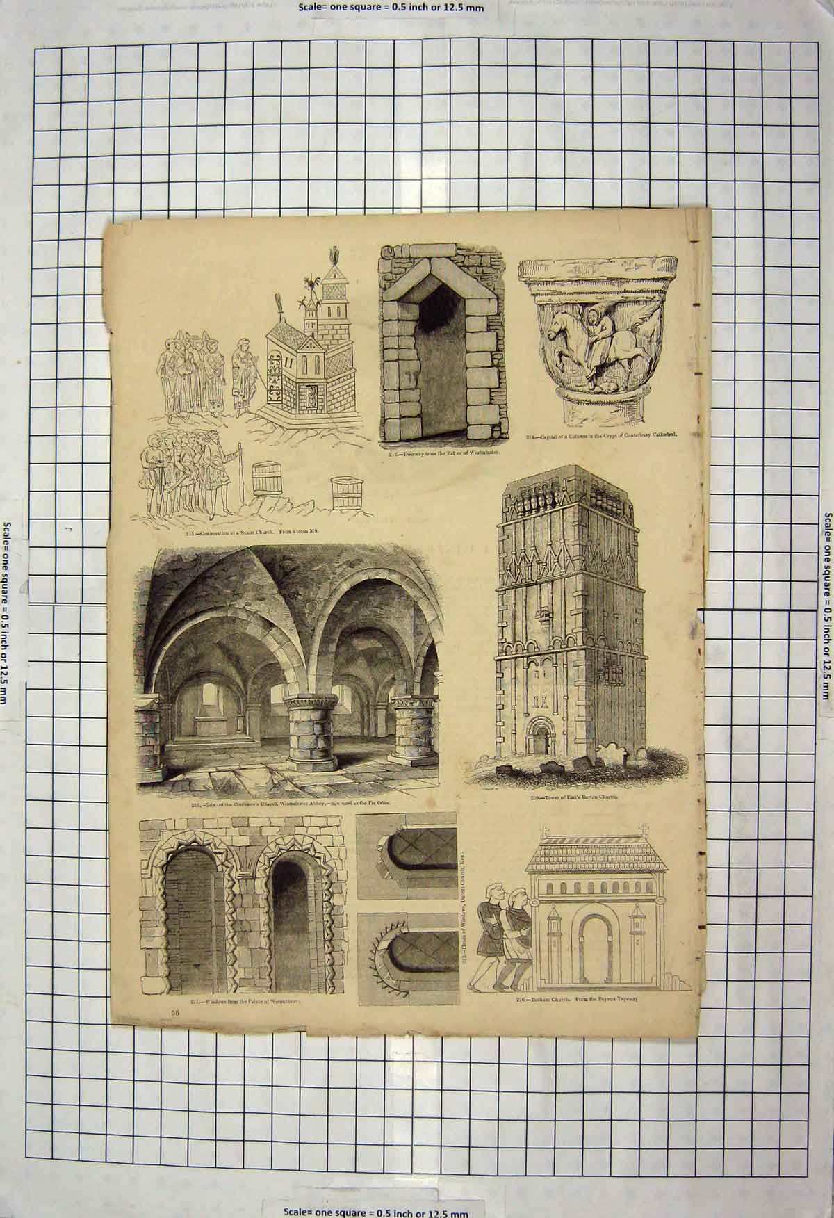 Old Antique Print 1900-1960 Palace Westminster Bosham Church Saxon Abbey 20th