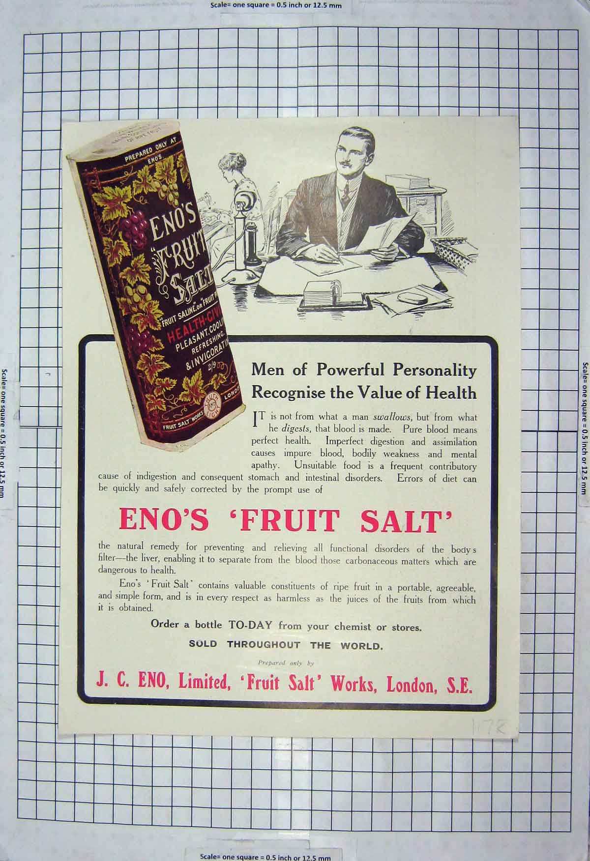 Old Antique Print 1900-1960 Misha Poland Advertisement Eno'S Fruit Salt 20th