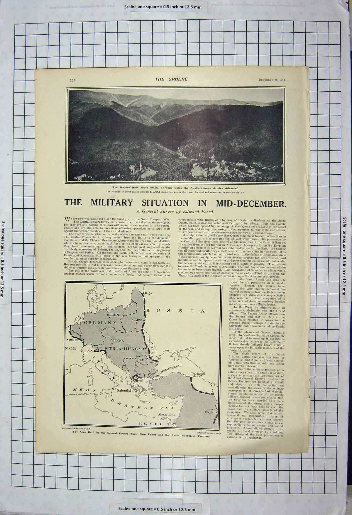 Original Old Antique Print 1916 Map Austro-German War Cossacks Lancers Sestra