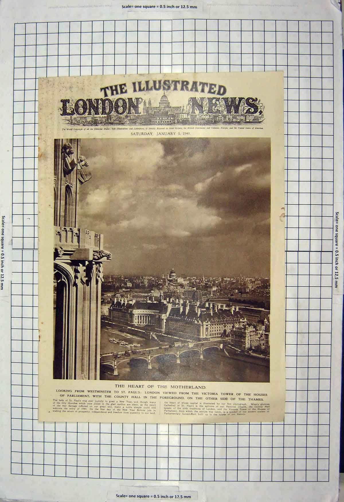 Antique Old Print 1949 St. Paul'S London Houses Parliament Trafalgar Tree 20th