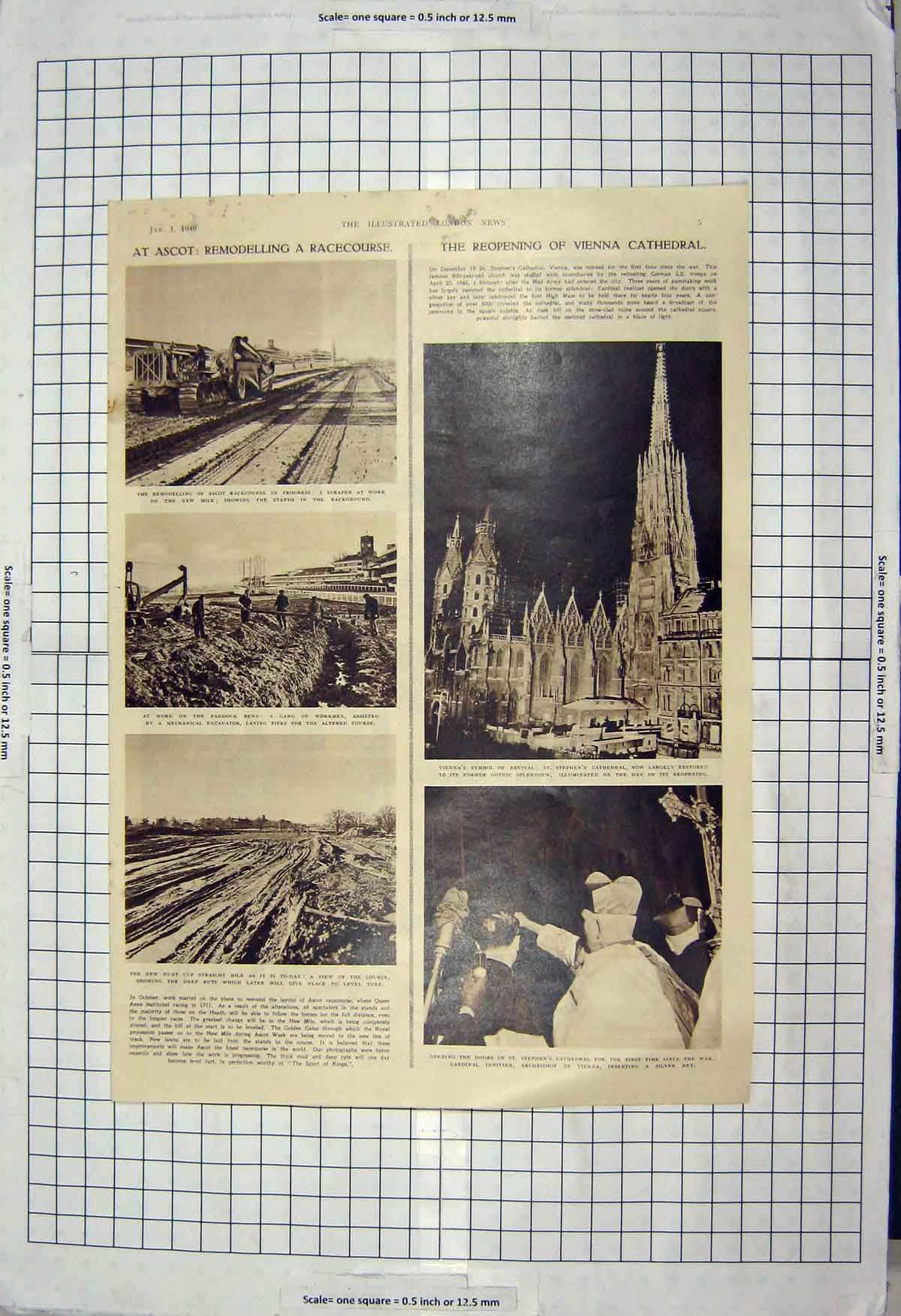 Antique Old Print 1949 Vienna Cathedral Ascot Spider India Elephant Coins 20th