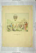 Original Old Antique Print 1800 Colour Ladies Men Garden Party Balloon 19th