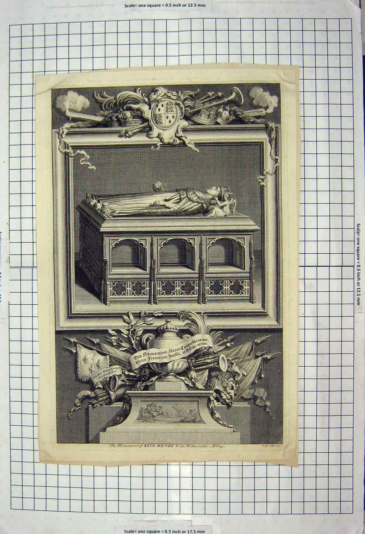 Old Antique Print Monument King Henry Westminster Abbey London Engraving