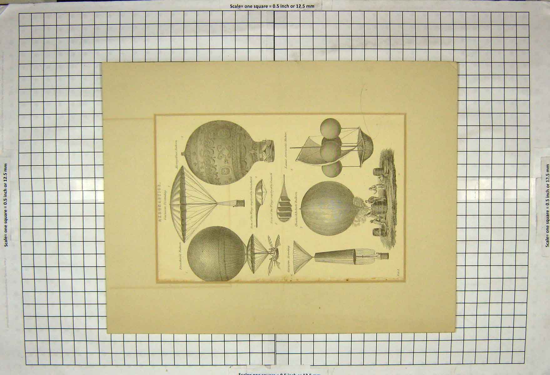 Original Old Antique Print Aeronautics Blanchard Balloon Roberts Lanas Garnerin