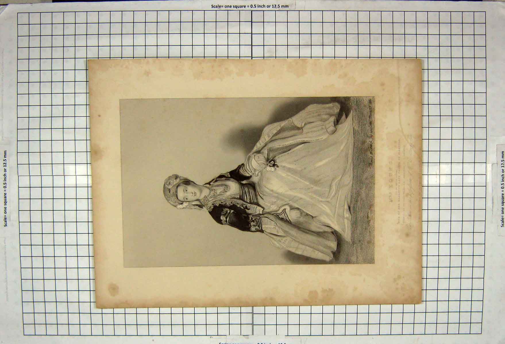 Original Old Antique Print 1821 Portrait Mrs Young Native Costume 19th Century