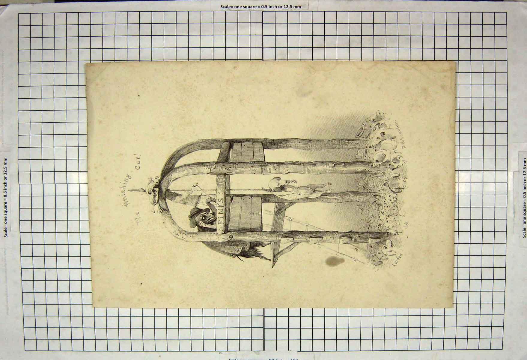 Original Old Antique Print 1840 Machinery Hanging Dogs Scanlan 19th